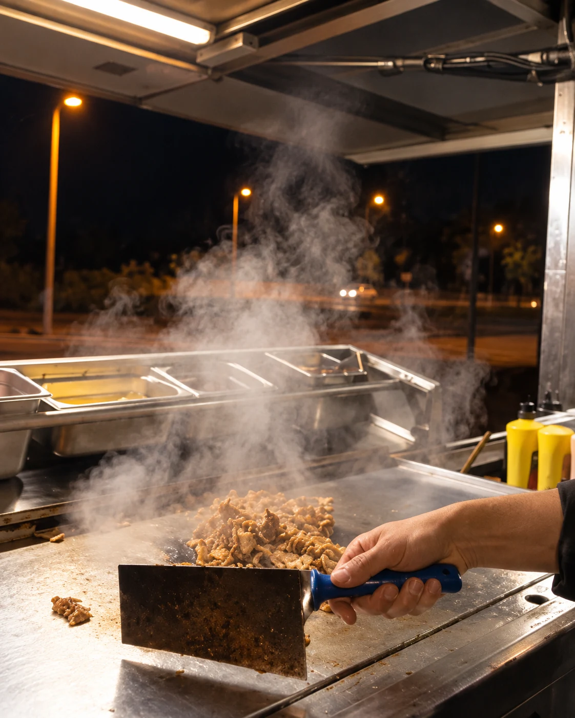 Preparazione sulla piastra del food truck